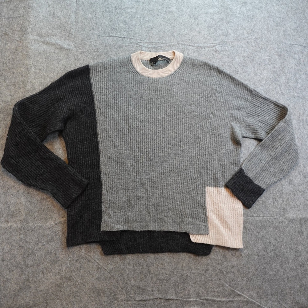 360Cashmere Sweater Women Extra Small Gray Colorblock Ribbed Cashmere Crew Neck‎